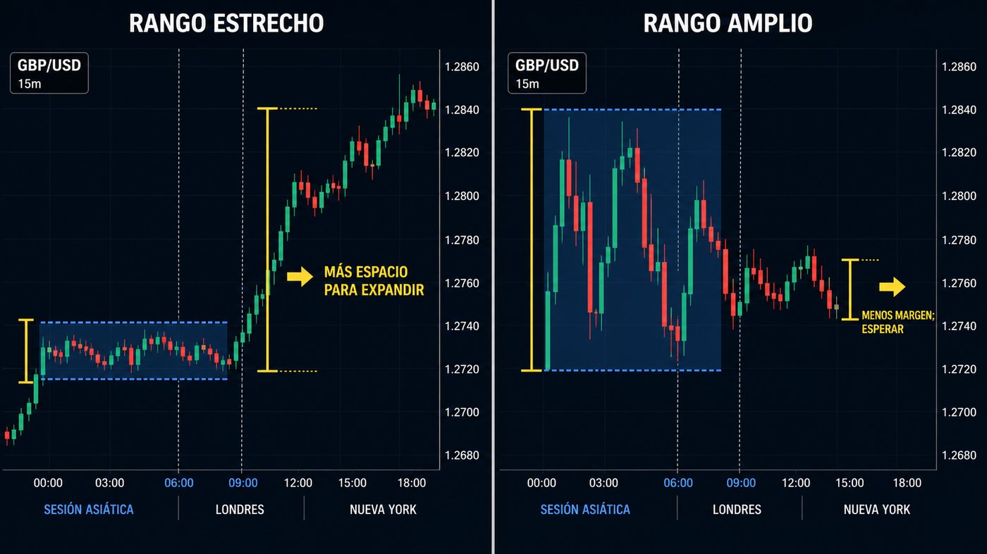 Comparación entre un rango asiático estrecho y uno amplio